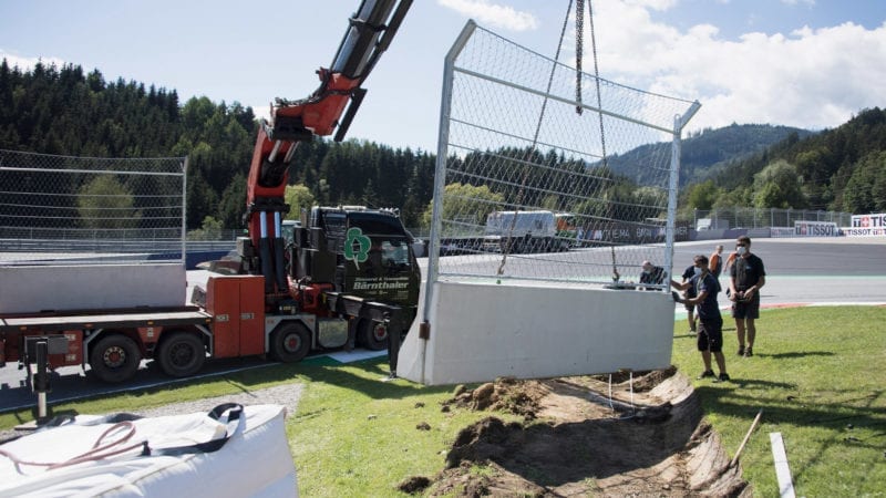 New safety wall being installed at the Red Bull Ring following the MotoGP Austrian GP crash between Franco Morbidelli and Johann Zarco
