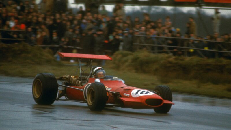 Derek Bell in a Ferrari 312 during the 1969 International Trophy at Silverstone