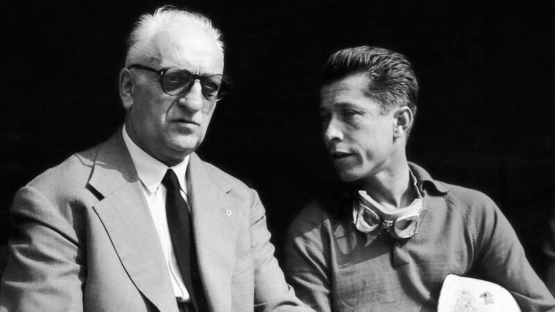 Enzo Ferrari with Olivier Gendebien at Monza in September 1959