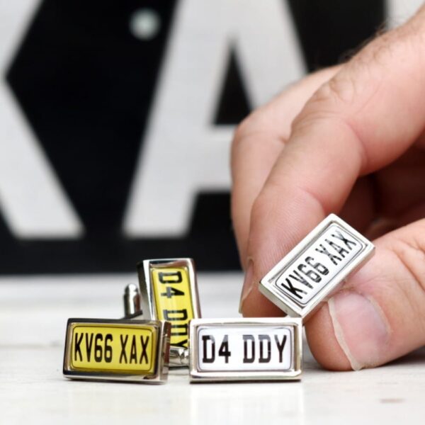 number plate cufflinks yellow white