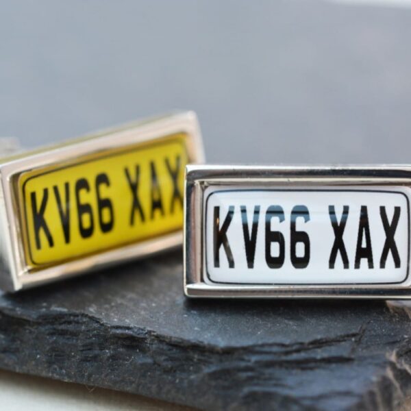 number plate cufflinks yellow white