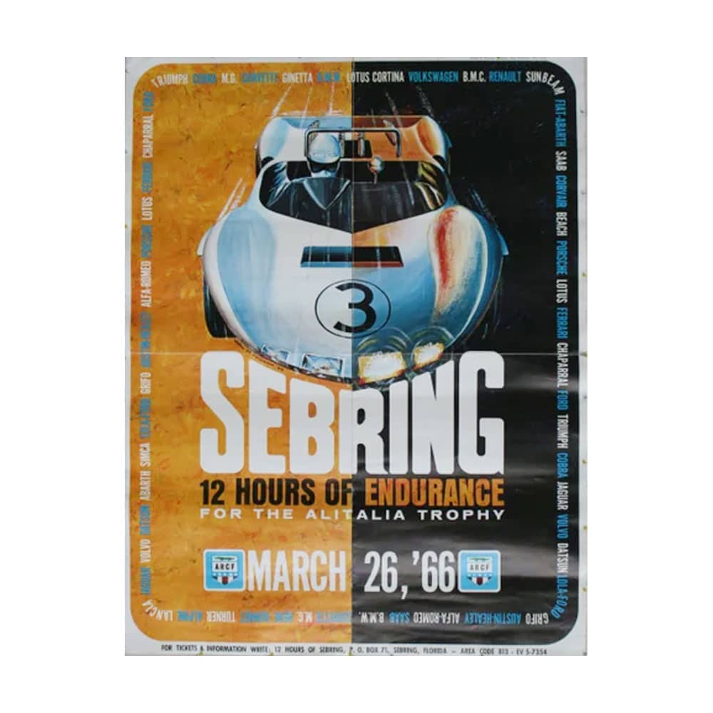 12 Hours Of Sebring 1966 March 26 Official Race Poster | Original Poster | Signed