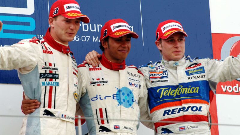 AUTO - GP2 SERIES 2006 - NURBURGRING 05/07/2006 - PHOTO: ERIC VARGIOLU / DPPI N¡2 - LEWIS HAMILTON (GBR) - ART GRAND PRIX - AMBIANCE - PORTRAIT PODIUM ALEXANDRE PREMAT - ADAM CARROLL