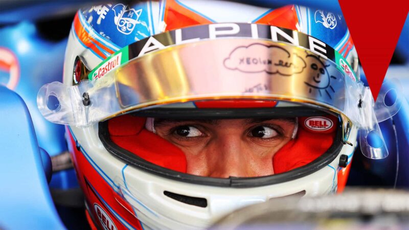 Esteban Ocon (Alpine-Renault) with his helmet on before the 2021 Bahrain Grand Prix. Photo: © Copyright: FIA Pool Image via Grand Prix Photo - for Editorial Use Only