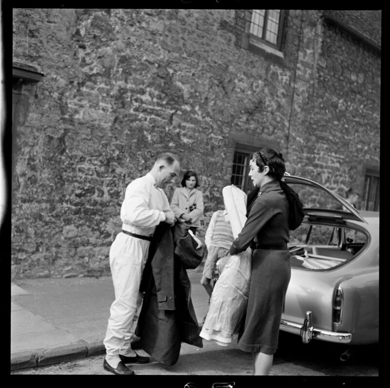 Stirling Moss packing his car ahead of the 1958 Silverstone International Trophy