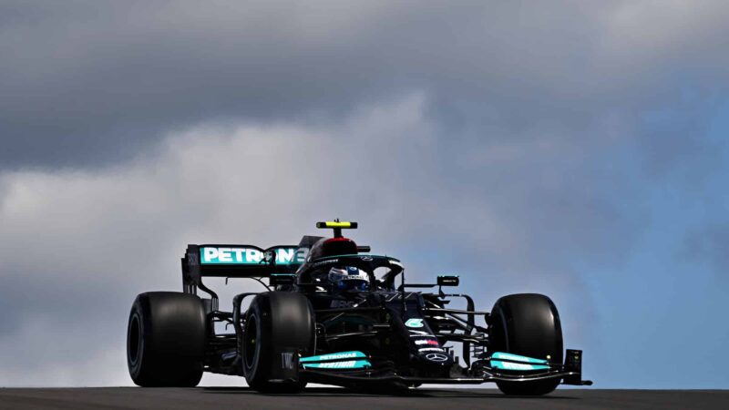 PORTIMAO, PORTUGAL - APRIL 30: Valtteri Bottas of Finland driving the (77) Mercedes AMG Petronas F1 Team Mercedes W12 during practice ahead of the F1 Grand Prix of Portugal at Autodromo Internacional Do Algarve on April 30, 2021 in Portimao, Portugal. (Photo by Clive Mason - Formula 1/Formula 1 via Getty Images)