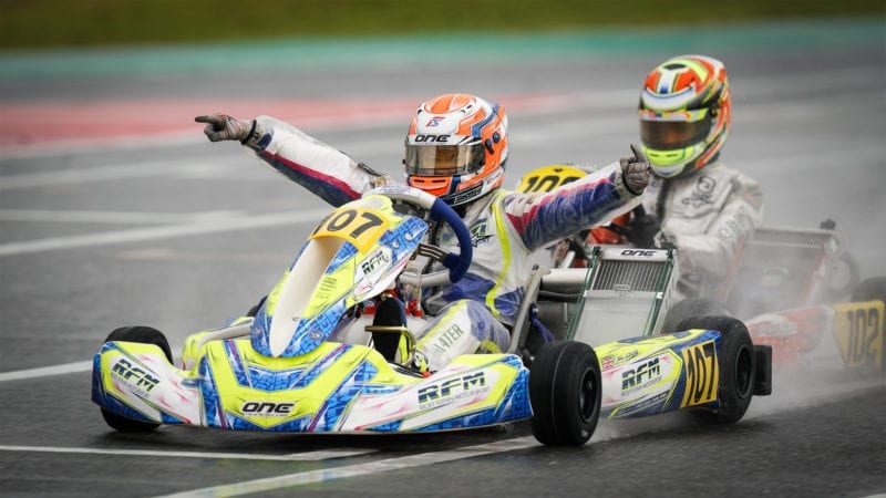 Freddie Slater wins in Portimao last year to become 2020 OK-Junior World Champion