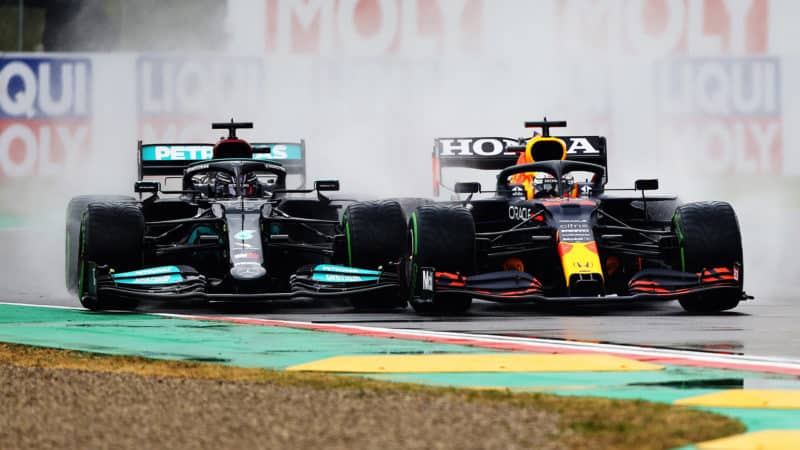 Max Verstappen pushed Lewis Hamilton onto the kerb at the start of the 2021 Emilia Romagna Grand Prix