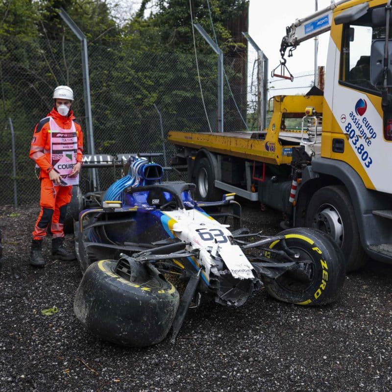 Williams of George Russell after crashing out of the 2021 Emilia Romagna Grand Prix