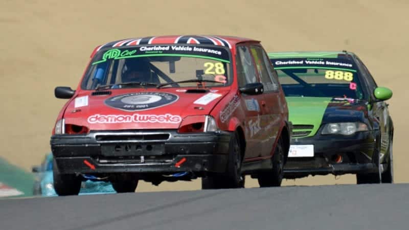 Mike Williams’s effective 1.8 Metro heads the MG ZS of Morgan Short – son of veteran racer Martin – on his way to the first of two MG Cup wins at Brands Hatch