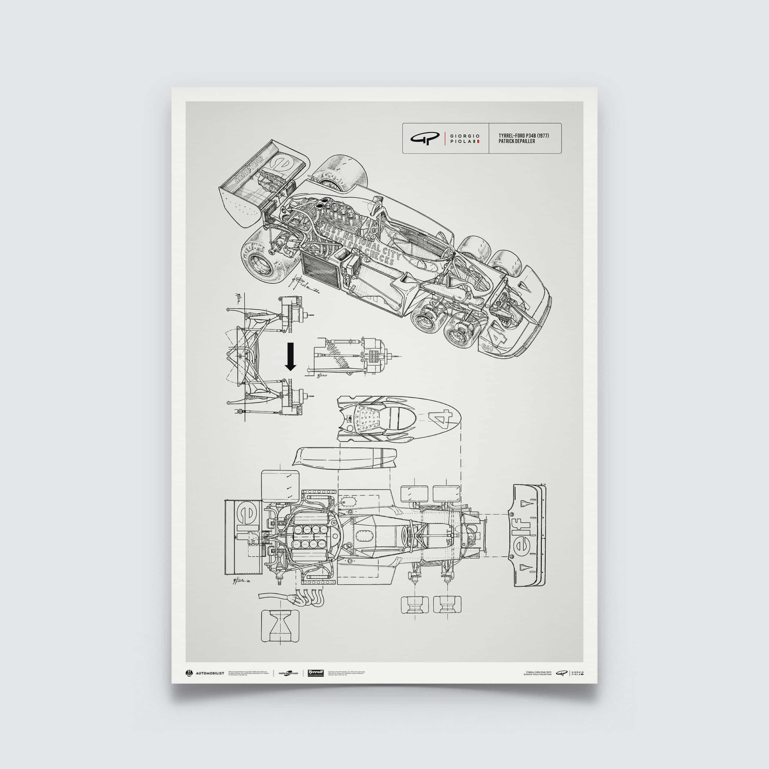 Giorgio Piola Technical Drawing - Tyrrell P34B - 1977