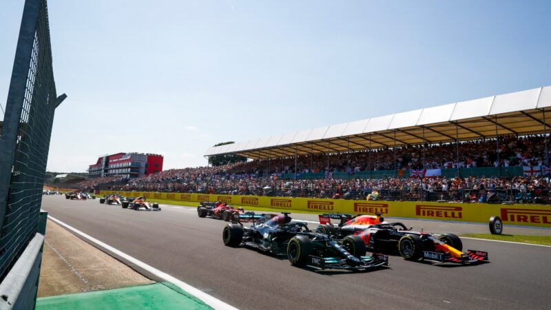 Lewis Hamilton and Max Verstappen at the start of the 2021 British Grand Prix