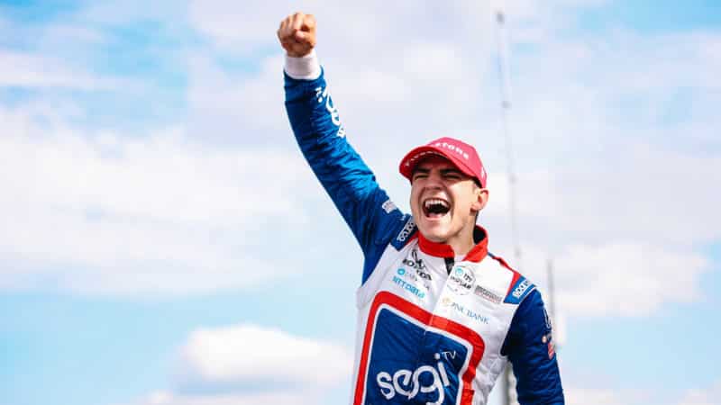 Alex Palou celebrates IndyCar victory in Alabama 2021