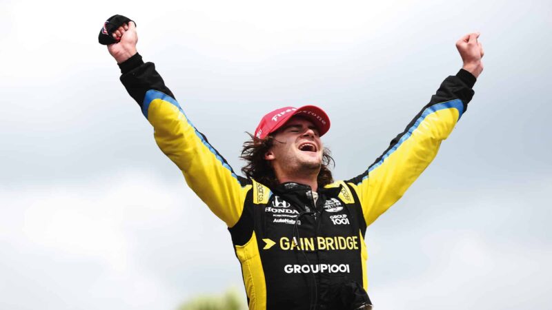 Colton Herta celebrates a victory