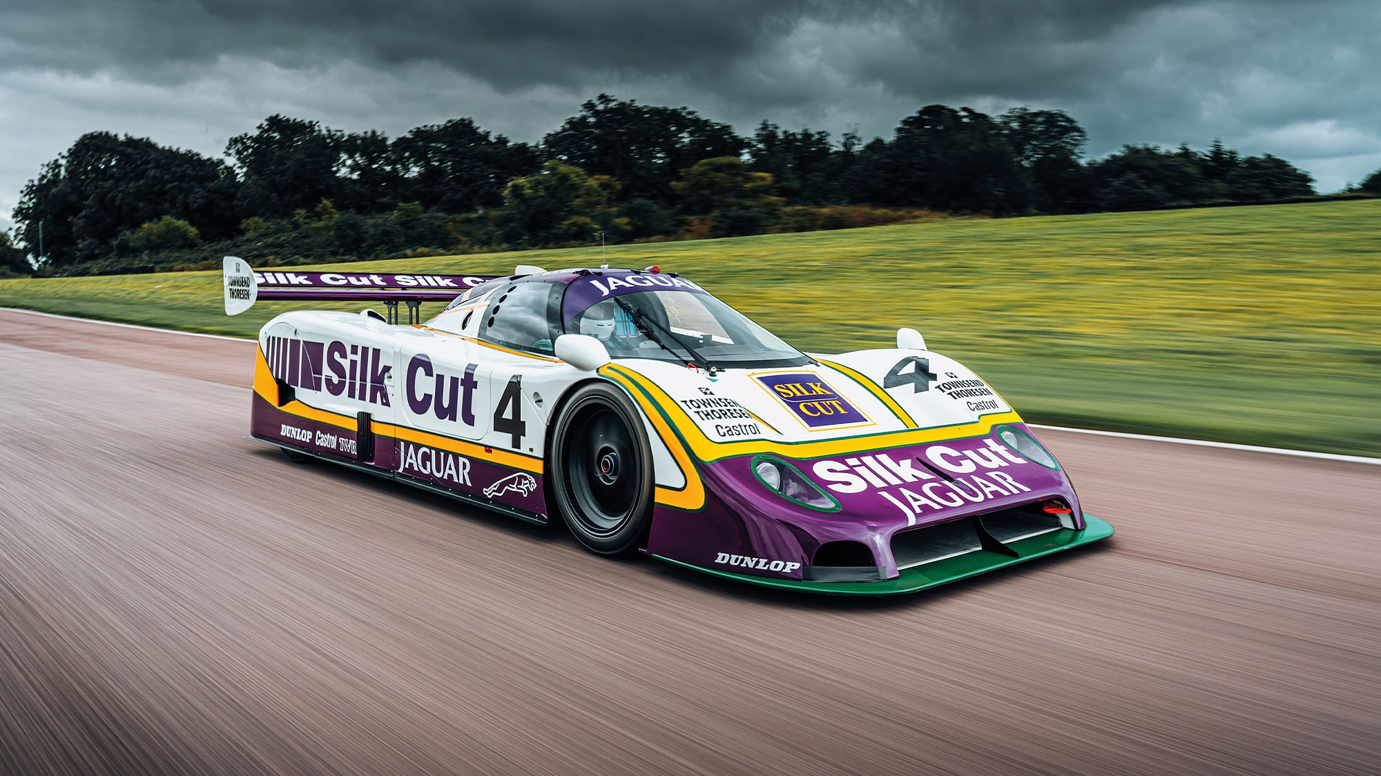 Front view of Jaguar XJR-8 on track