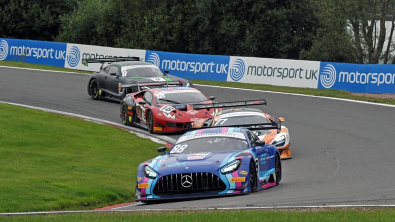 Kevin Tse leads in his RAM Mercedes at Oulton Park