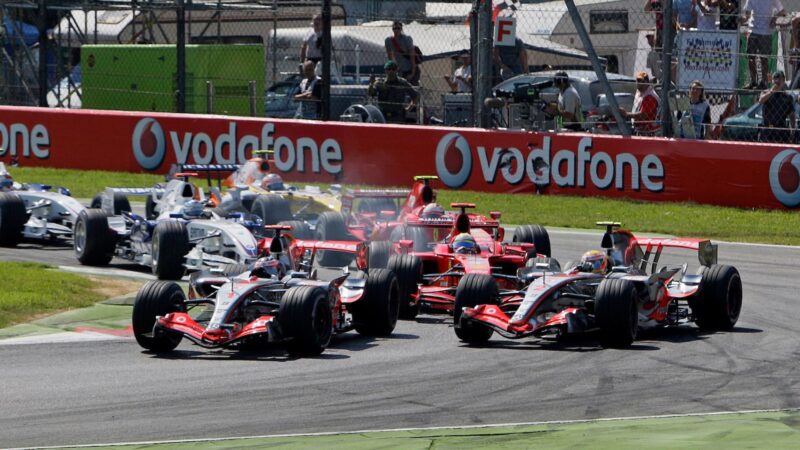 Lewis Hamilton and Fernando Alonso fight at Monza in 2007