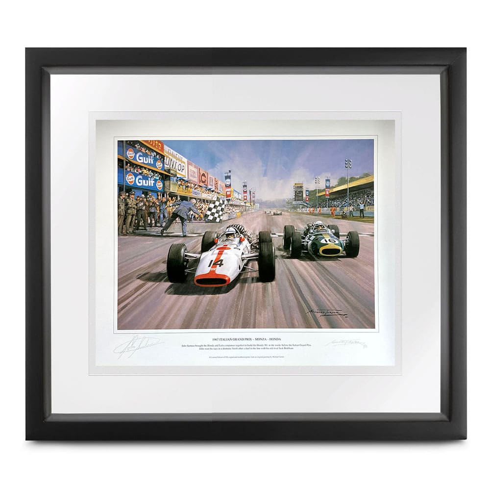 John Surtees signed Honda at Monza print by Michael Turner