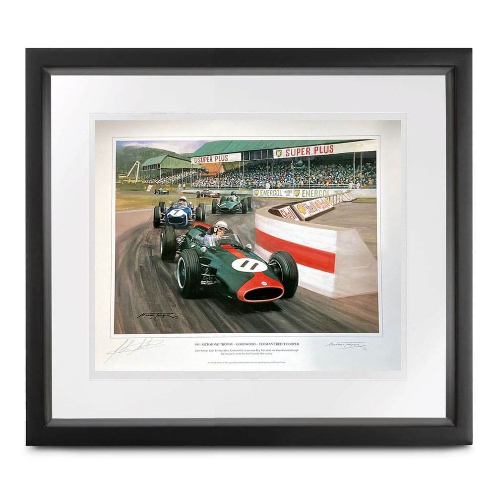 John Surtees signed Cooper at Goodwood print by Michael Turner