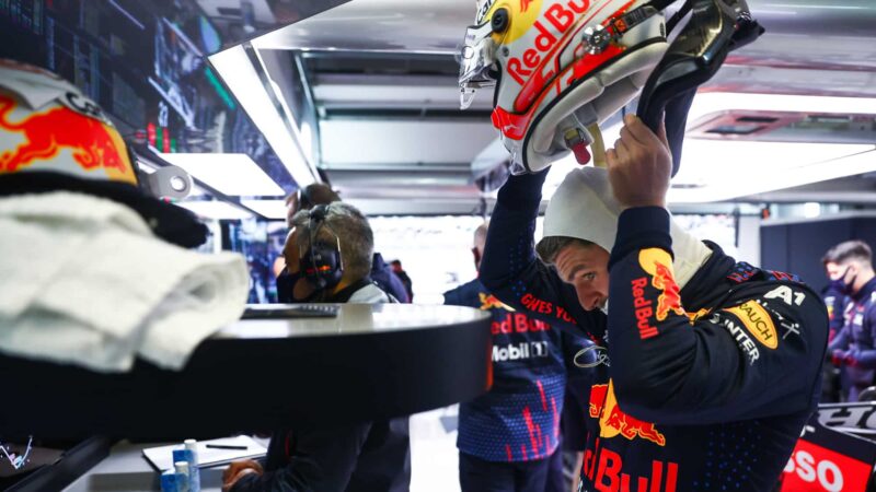 Max Verstappen takes off his helmet