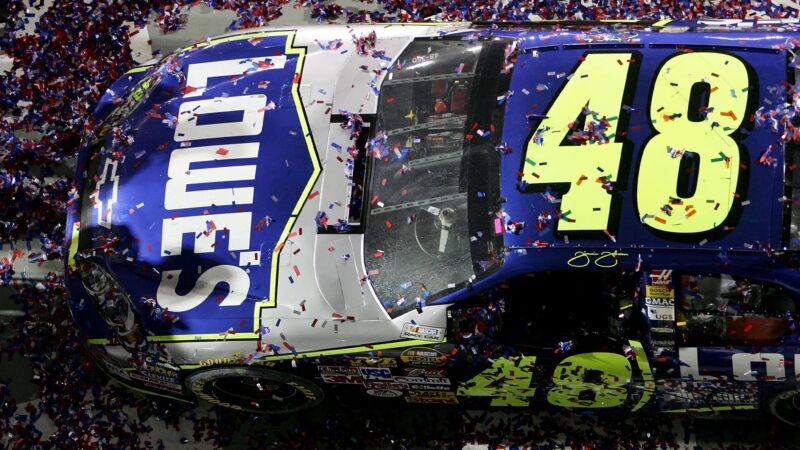 DAYTONA BEACH , FL - FEBRUARY 19: Jimmie Johnson, driver of the #48 Lowe's Chevrolet, sits in victory lane after winning the NASCAR Nextel Cup Daytona 500 on February 19, 2006 at Daytona International Speedway in Daytona Beach, Florida. (Photo by Jonathan Ferrey/Getty Images)