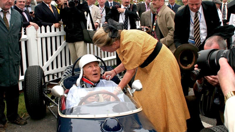 Susie Moss straps Stirling Moss in at the Goodwood revival