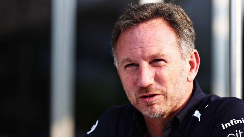 DOHA, QATAR - NOVEMBER 20: Red Bull Racing Team Principal Christian Horner talks in the Paddock during final practice ahead of the F1 Grand Prix of Qatar at Losail International Circuit on November 20, 2021 in Doha, Qatar. (Photo by Mark Thompson/Getty Images)