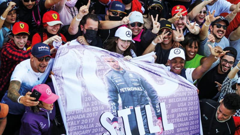 Lewis Hamilton fans with banner