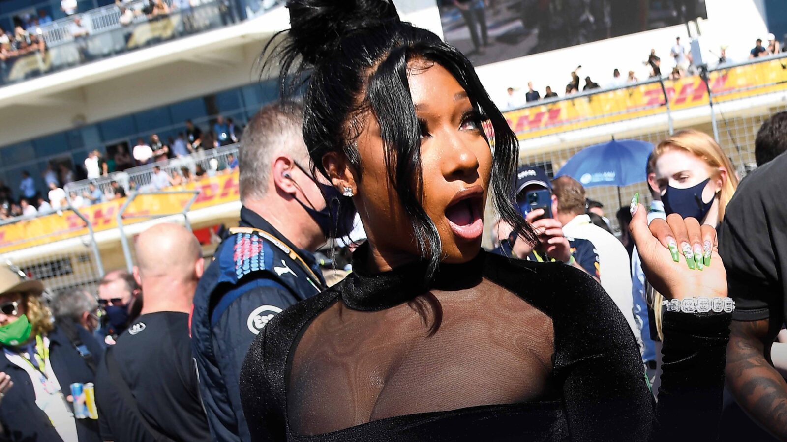 Megan Thee Stallion on F1 grid at 2021 US Grand Prix copy