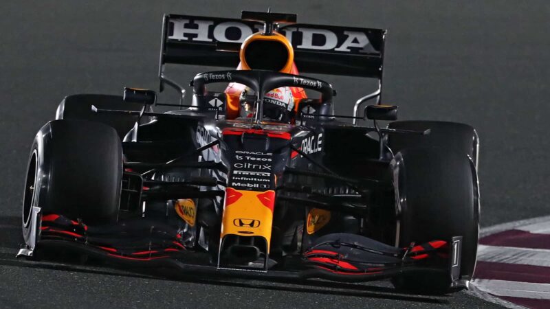 Red Bull's Dutch driver Max Verstappen drives during the Qatari Formula One Grand Prix at the Losail International Circuit, on the outskirts of the capital city of Doha, on November 21, 2021. (Photo by KARIM JAAFAR / AFP) (Photo by KARIM JAAFAR/AFP via Getty Images)