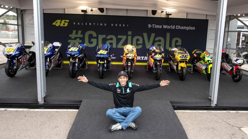 Valentino Rossi with his championship winning motorbikes