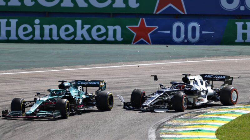 Yuki Tsunoda crashes with Lance Stroll at the 2021 Brazilian Grand Prix