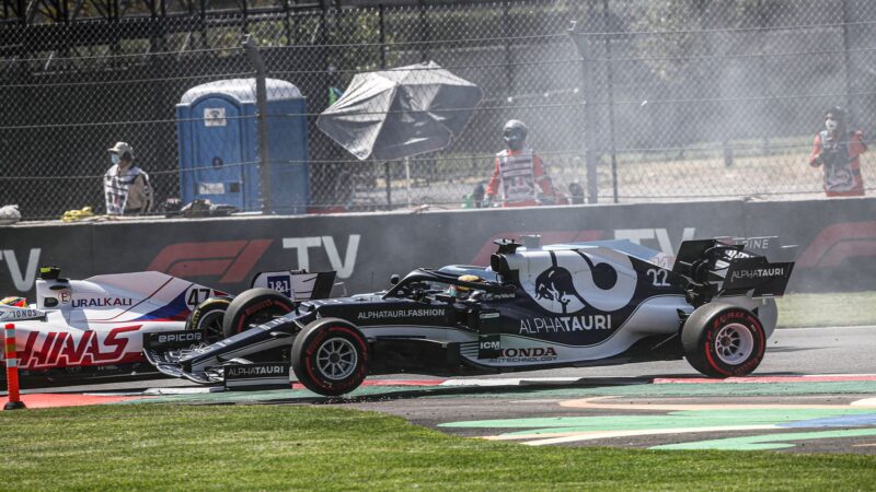 Yuki Tsunoda in mid air at the start of the 2021 Mexican Grand Prix