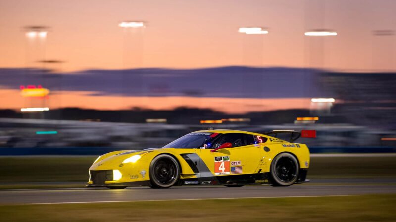 Corvette C7R during sunset at 2014 Daytona 24