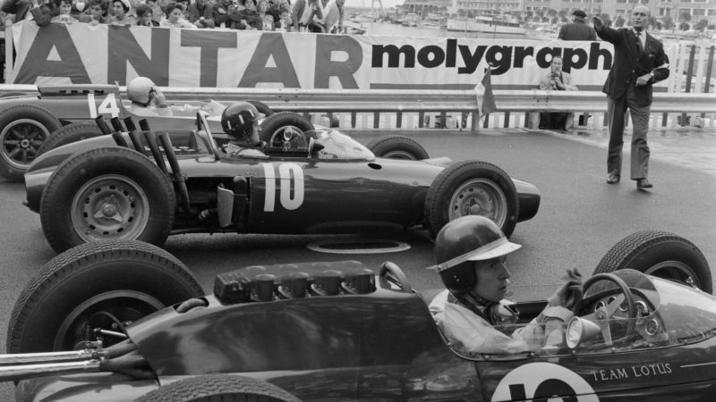 Jim Clark and Graham Hill on the grid at the 1962 Monaco Grand Prix