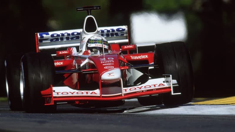 Allan McNish of Toyota in action during the Formula One San Marino Grand Prix at Imola in Italy.