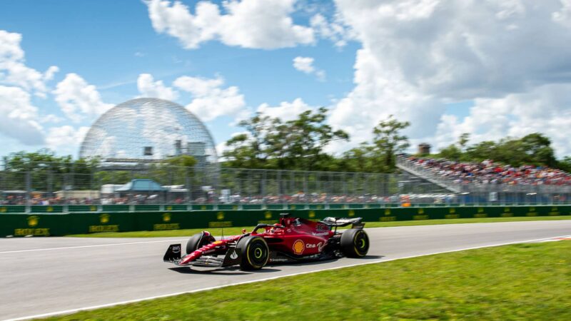 Charles Leclerc driving for Ferrari at 2022 Canadian GP