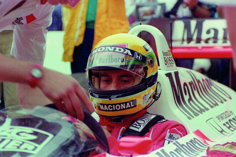 Ayrton Senna in the cockpit of his McLaren at the 1988 Monaco Grand Prix