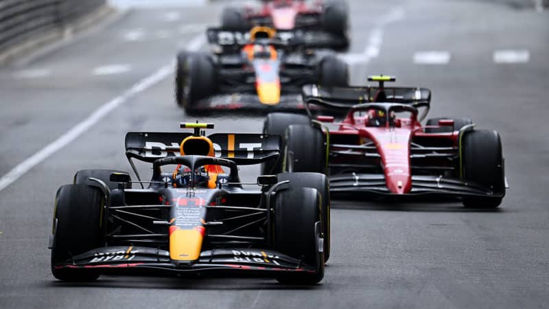 Charles-Leclerc-follows-Sergio-Perez-at-the-2022-Monaco-GP