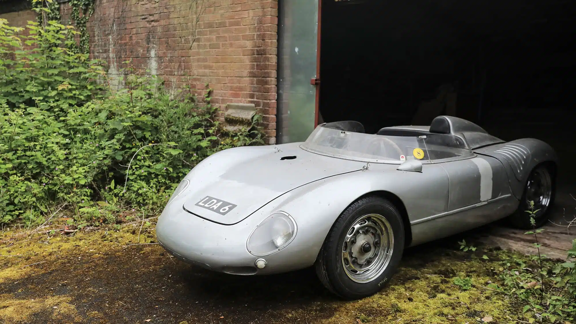 Porsche 550 Spyder in the barn it was found in