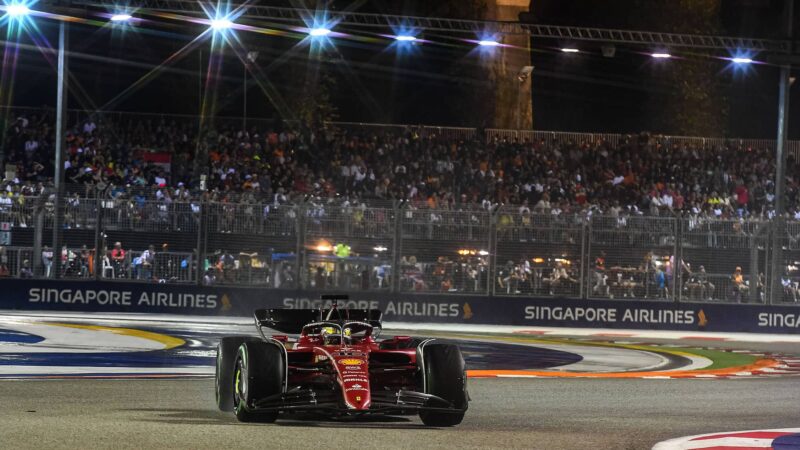 Ferrari of Charles Leclerc in the 2022 Singapore Grand Prix