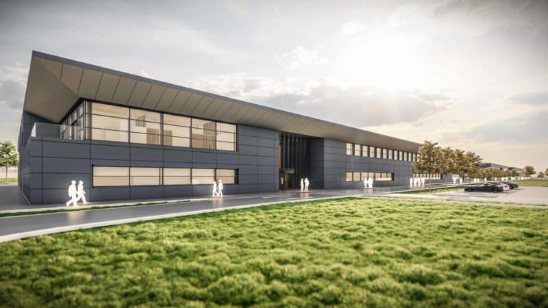 Ground level render of new Aston Martin F1 factory