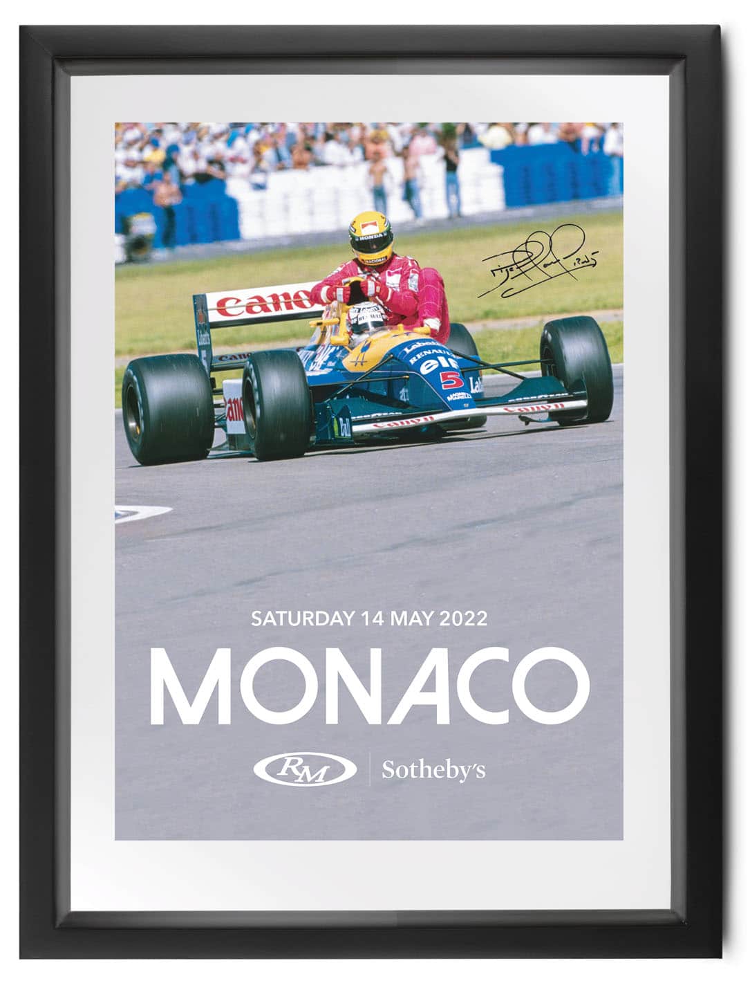 Nigel Mansell signed 'Taxi for Ayrton Senna' aution poster Motor Sport  Magazine