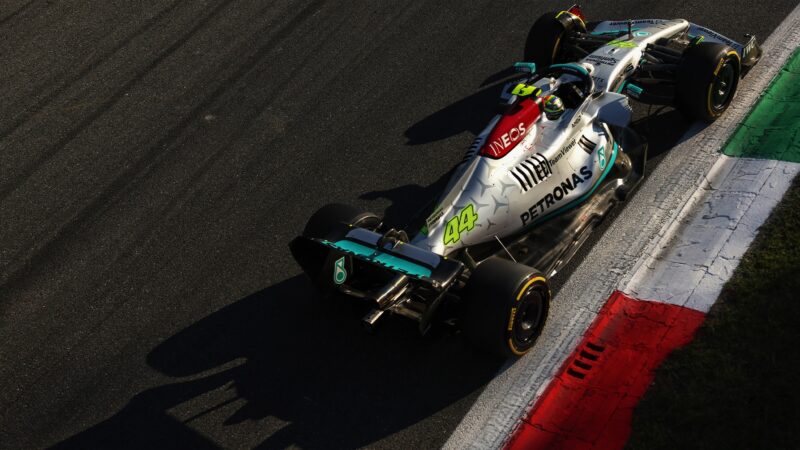 Mercedes F1 car of Lewis Hamilton at Monza in 2022