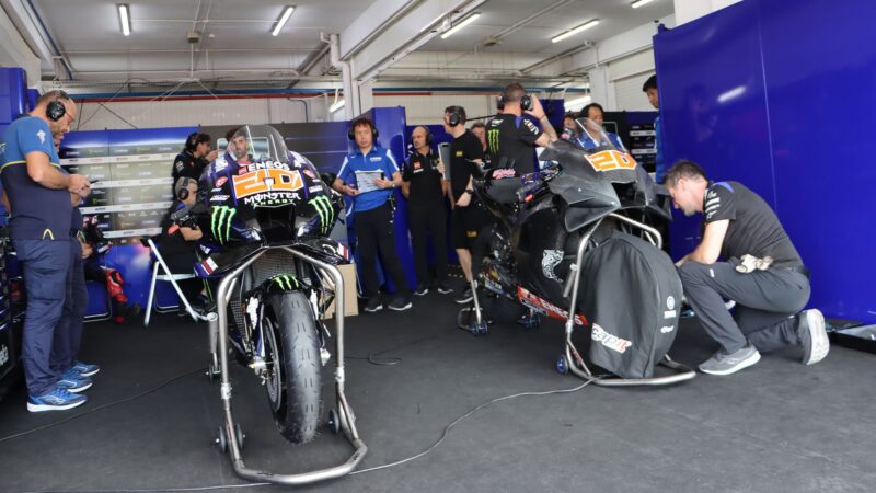 2022 Yamaha next to 2023 Yamaha in MotoGP pit