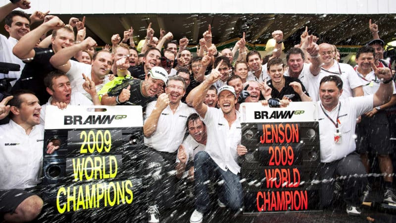 Brawn team photograph celebrating 2009 F1 championship wins