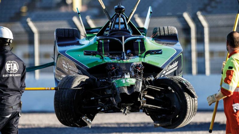 Buemi's wrecked Formula E car