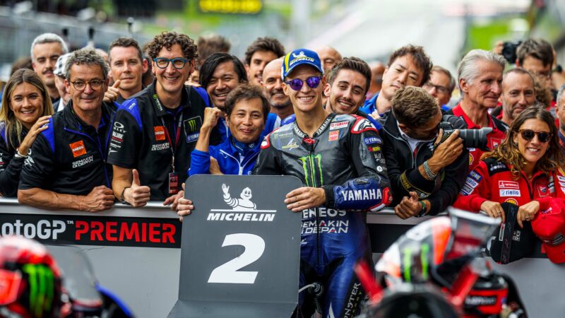 Fabio Quartararo celebrates second place at Red Bull Ring MotoGP round