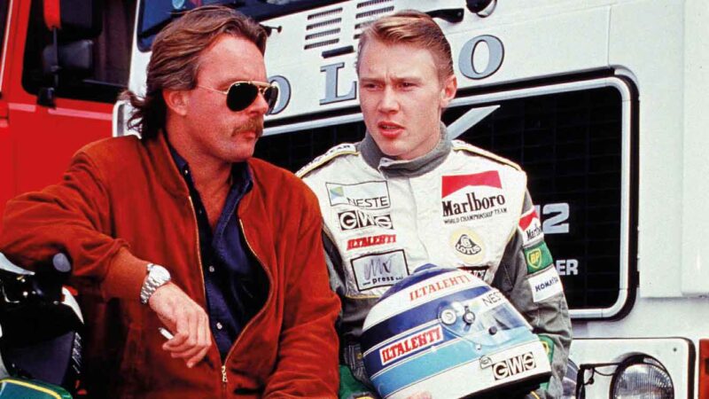 Keke Rosberg and Mika chattting at Spanish GP