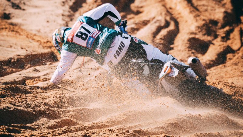 Lorenzo Fanottoli sliding in the sand